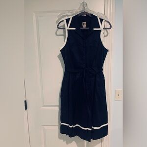 Navy Blue Shirtwaist Sleeveless Dress